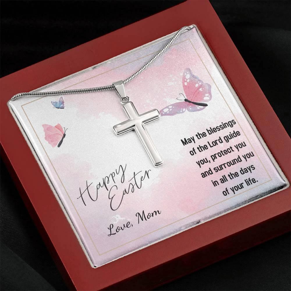 Happy Easter May the Blessings of the Lord Guide You Personalized Engraved Cross Necklace