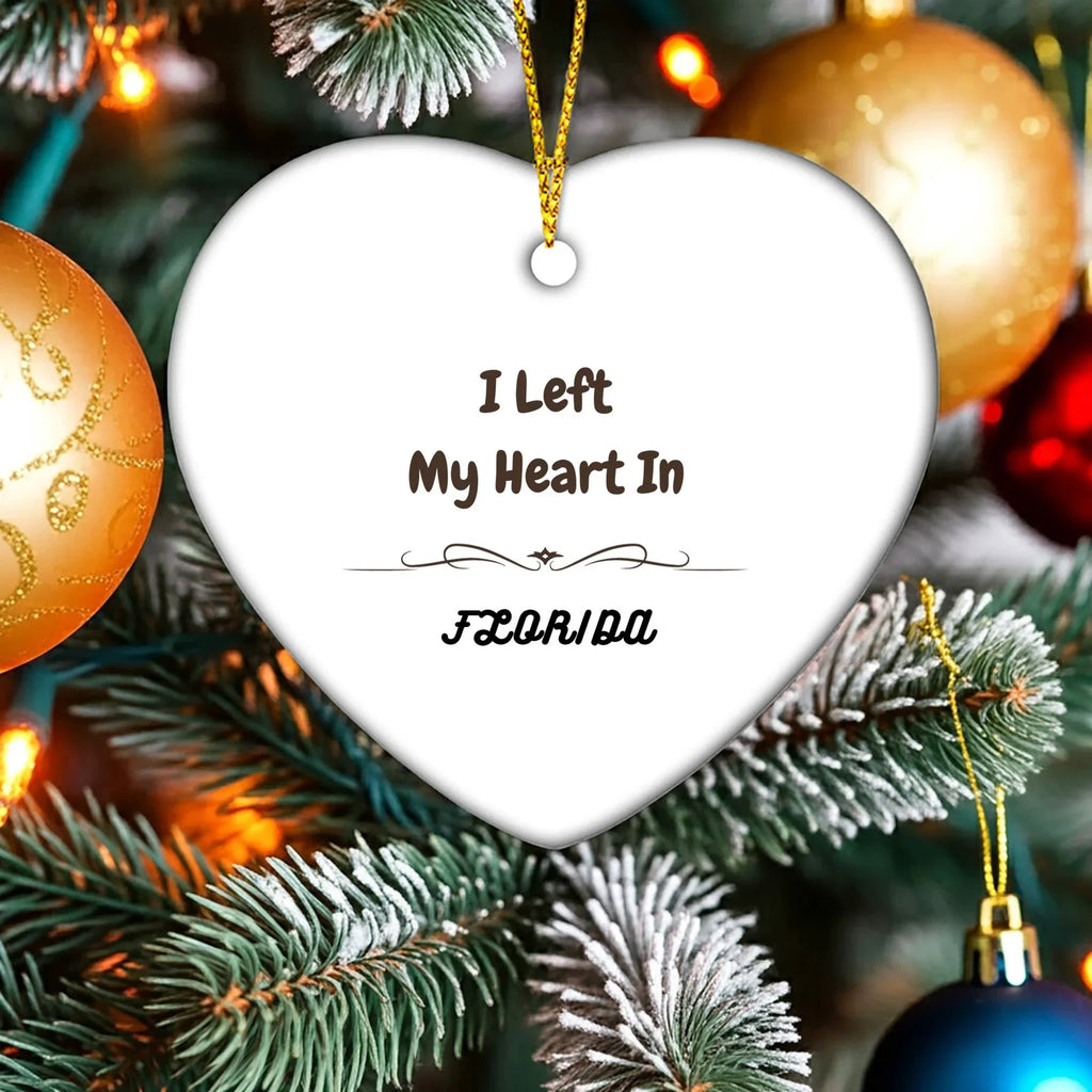 I Left My Heart in Florida Ornament – Heart-Shaped MDF State Keepsake Gift
