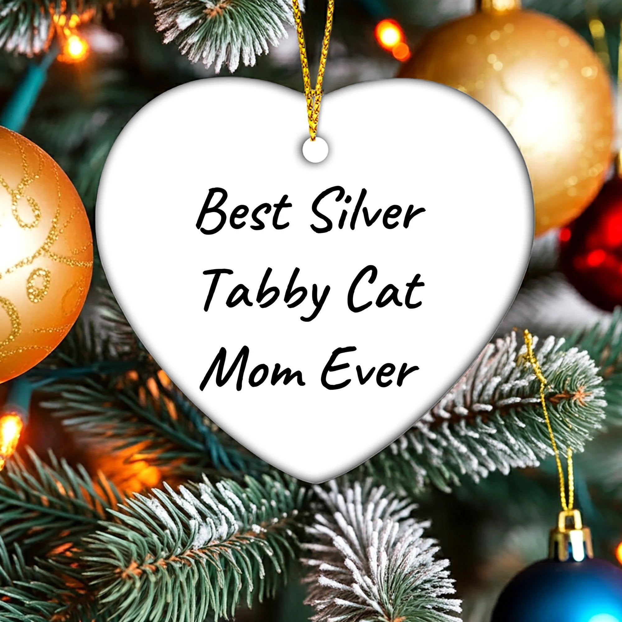 Silver Tabby Cat Heart Ornament for Christmas Unique Gifts - Best Silver Tabby Cat Mom Ever