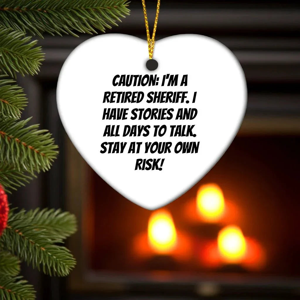 Funny Retired Sheriff Heart Christmas Tree Ornament