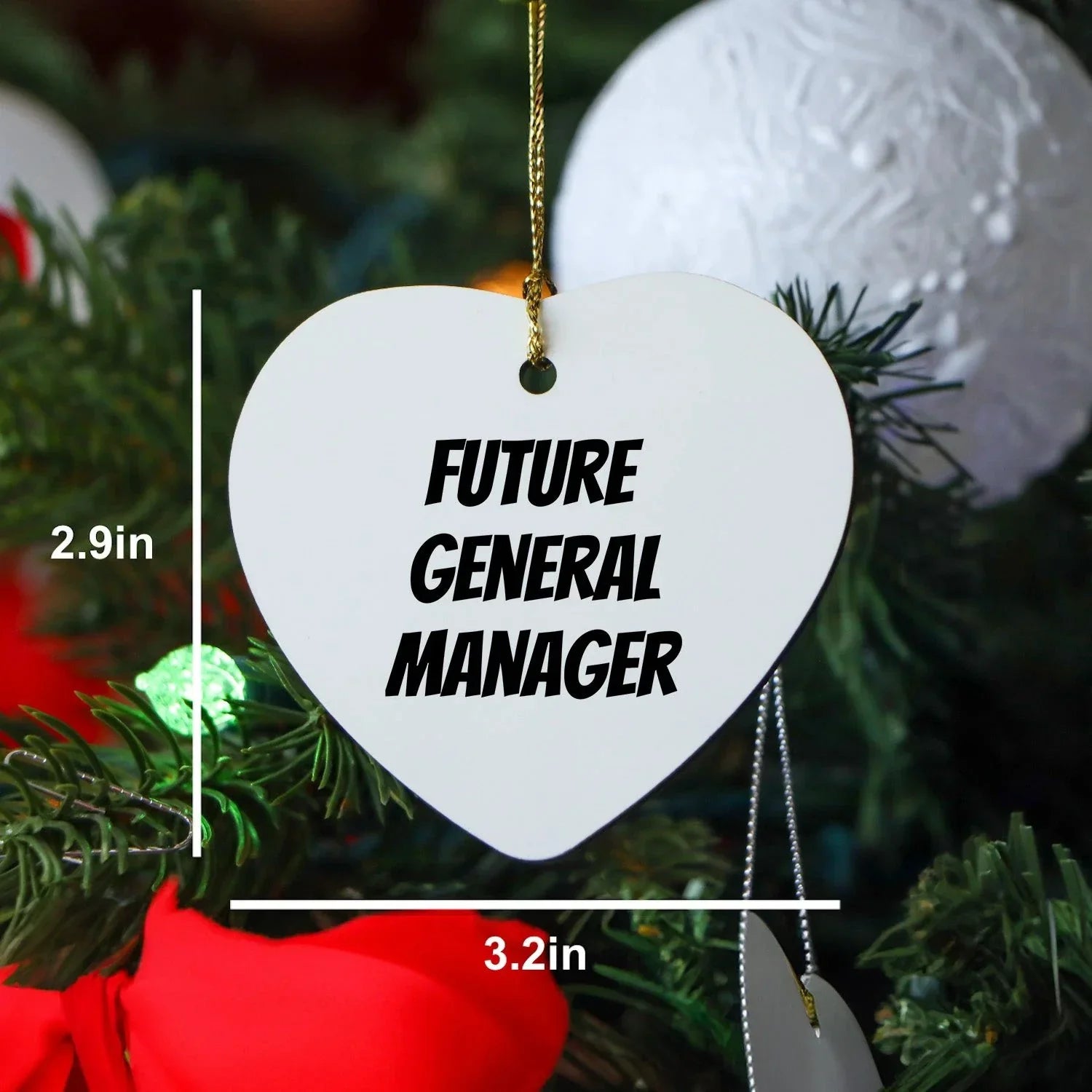 Funny General Manager Heart Christmas Tree Ornament with 'Future General Manager' Quote,