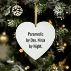Paramedic By Day. Ninja By Night. Christmas Unique Heart Ornament