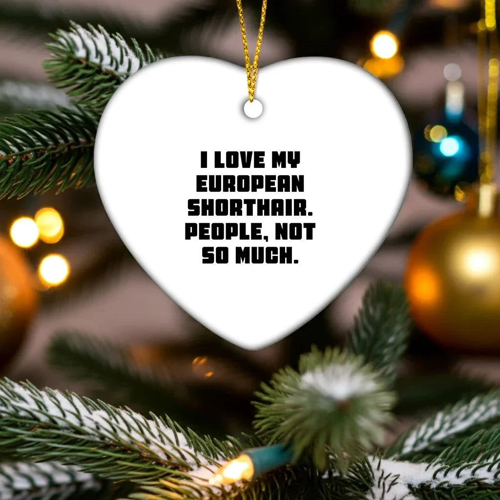 Funny European Shorthair Cat Heart Ornament Gifts from Friends to Family, 'I Love My European Shorthair. People, Not So Much.' for Christmas Unique Gifts
