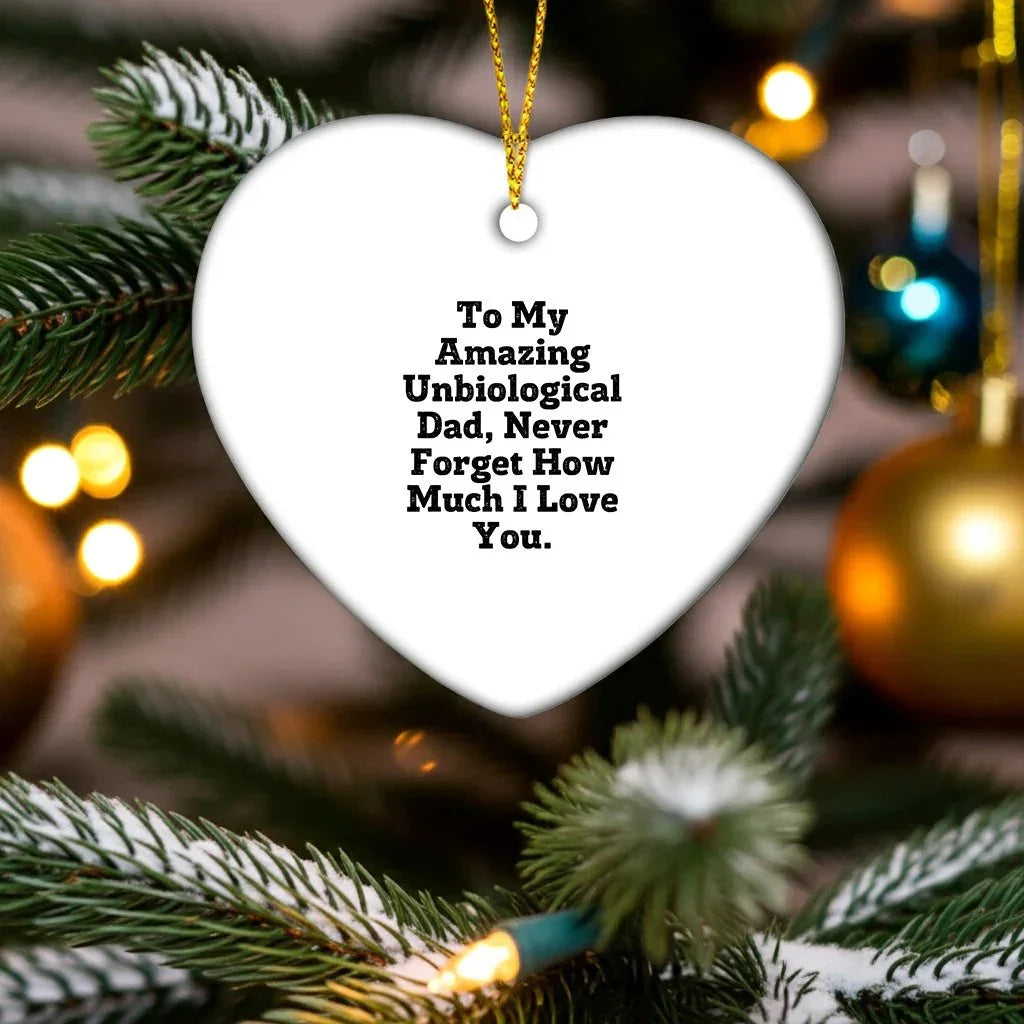 Funny Unbiological Dad Gifts - To My Amazing Unbiological Dad, Heart Ornament, Christmas Unique Gifts from Family to Unbiological Dad