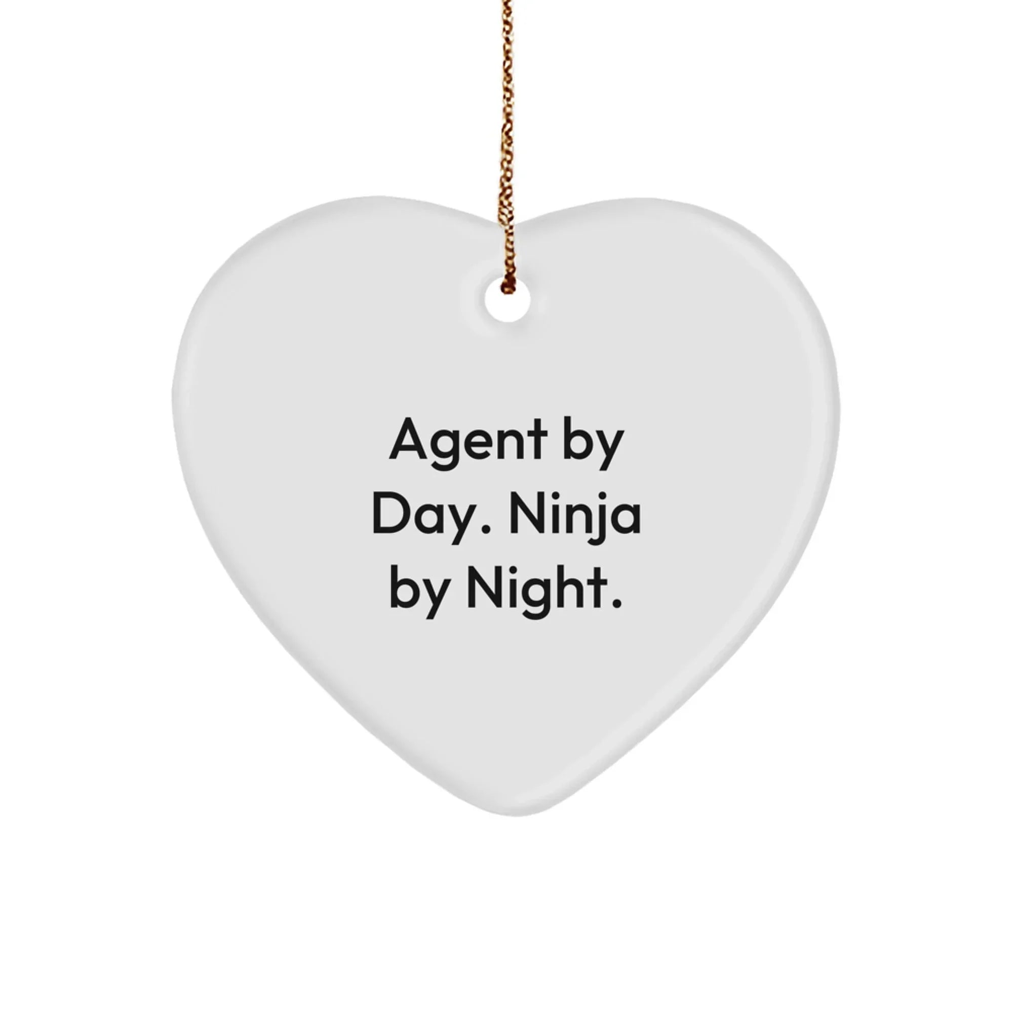 Funny Agent Gifts from Men, Agent By Day. Ninja By Night. Christmas Unique Heart Ornaments for Agent Friends