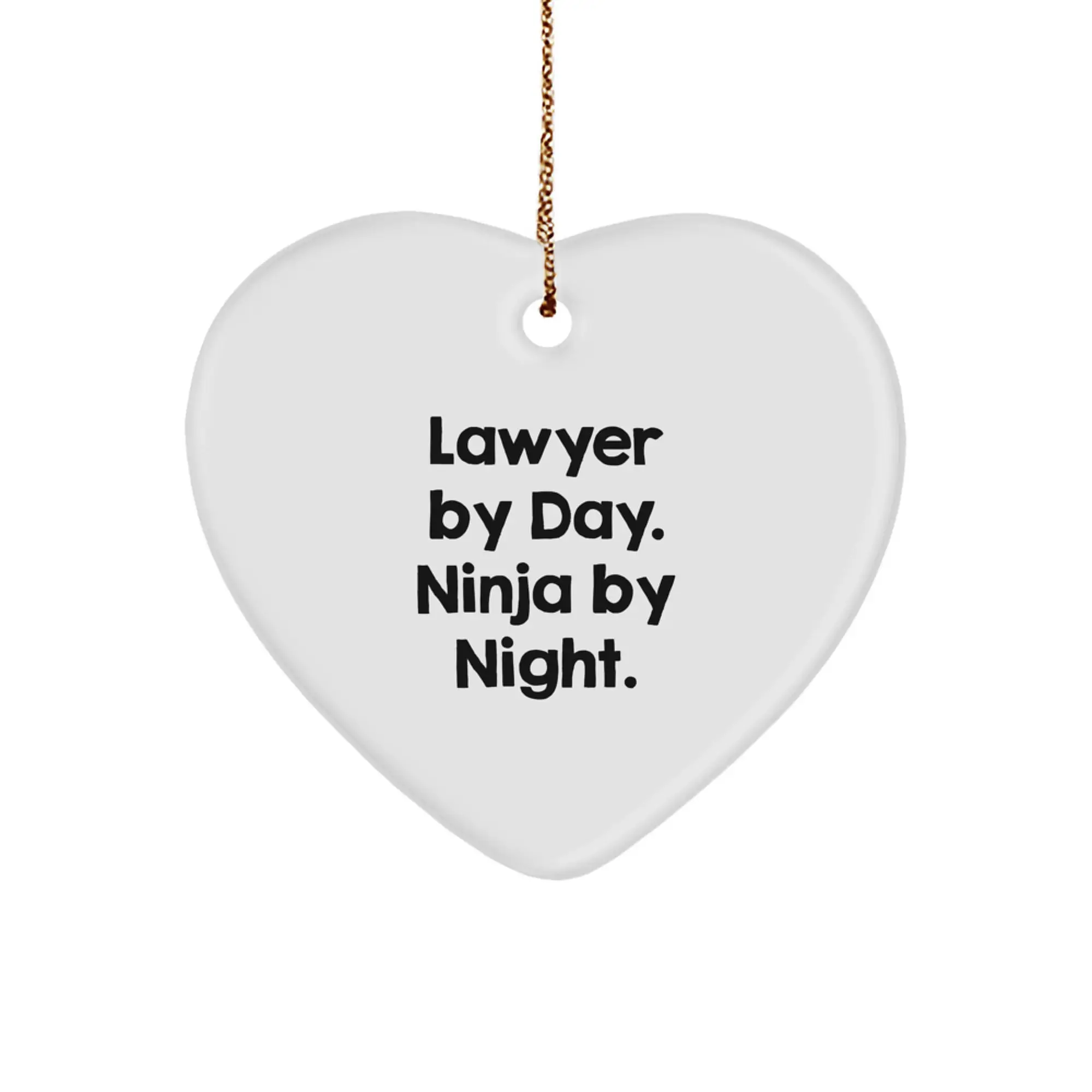 Funny Lawyer Gifts from Friends, Christmas Unique Heart Ornament, Lawyer By Day. Ninja By Night. - White Heart Shaped Decor - Image 1