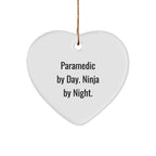 Funny Rescue Worker Gifts for Men - Rescue Worker By Day. Ninja By Night. Christmas Unique Heart Ornament