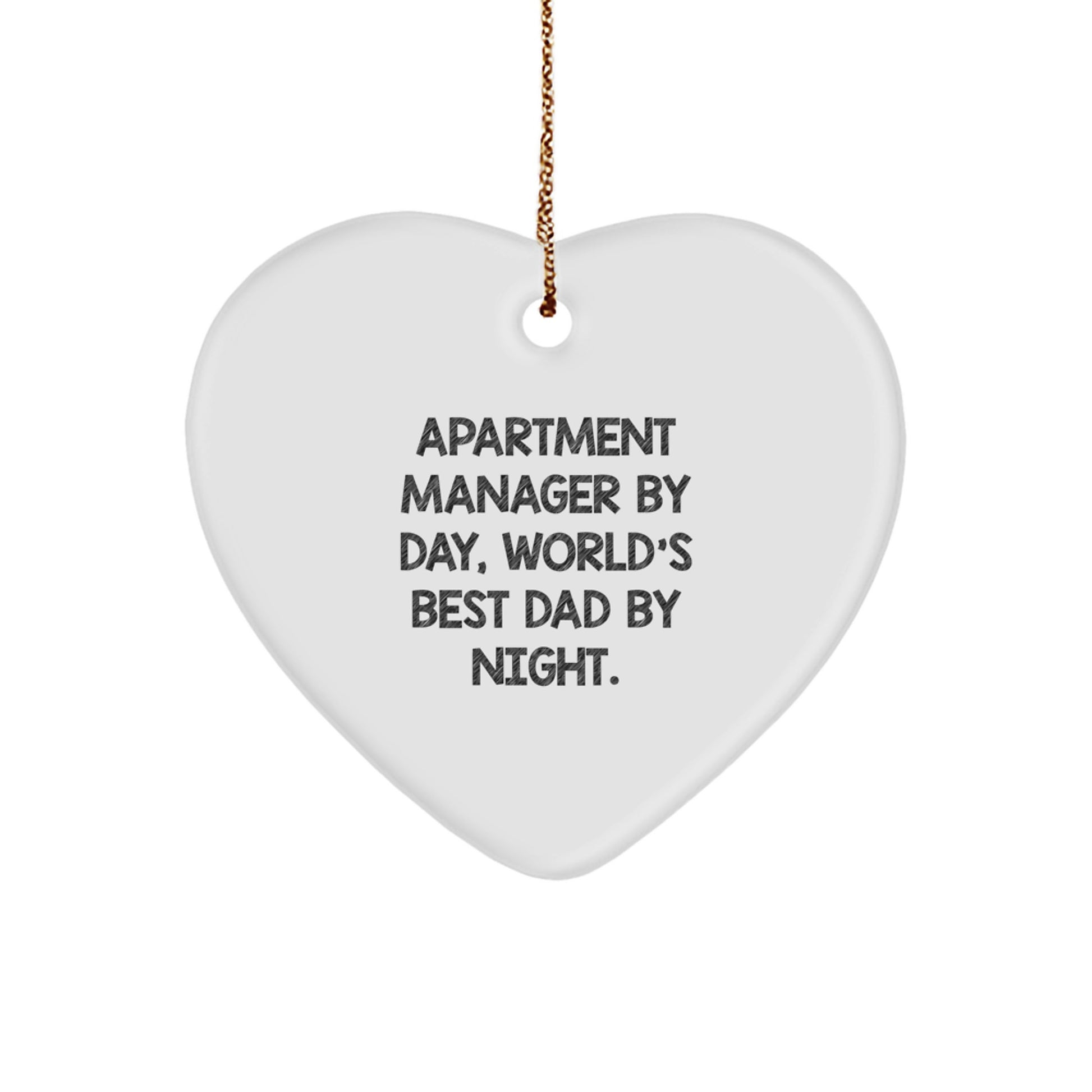 Funny Apartment Manager Gifts, Heart Ornament for Men, 'Apartment Manager By Day, World's Best Dad By Night.' Quote, Christmas Unique Gifts from Friends - Image 1
