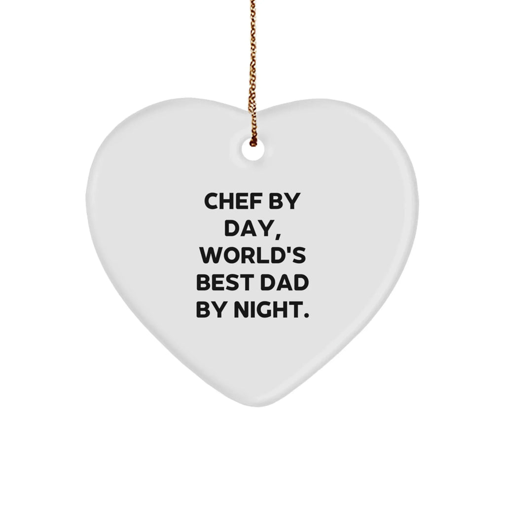 Chef Gifts from Men - Christmas Unique Gifts for Chef by Day, World's Best Dad By Night. Heart Ornament