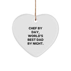 Chef Gifts from Men - Christmas Unique Gifts for Chef by Day, World's Best Dad By Night. Heart Ornament