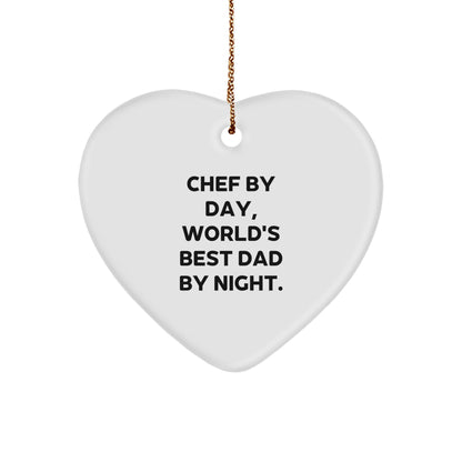 Chef Gifts from Men - Christmas Unique Gifts for Chef by Day, World's Best Dad By Night. Heart Ornament - Image 1