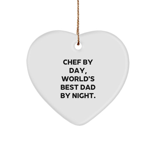 Chef Gifts from Men - Christmas Unique Gifts for Chef by Day, World's Best Dad By Night. Heart Ornament - Image 1
