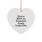 Funny Aunty Gifts from Family, Heart Ornament with Inspirational Quote, Christmas Unique Gifts for Awesome Aunty