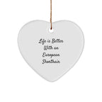 European Shorthair Cat Heart Ornament Gifts from Friends for Christmas, Life Is Better With An European Shorthair Cat Inspirational Quote, Heart Shaped Home Decor