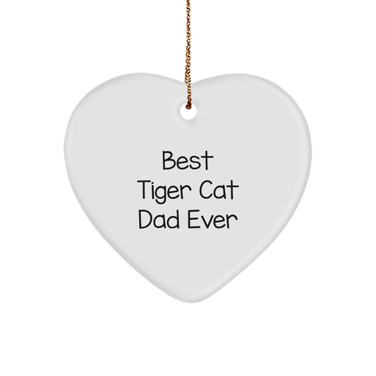 Funny Tiger Cat Dad Gifts from Friends for Christmas - Heart Ornament 'Best Tiger Cat Dad Ever' - Image 1
