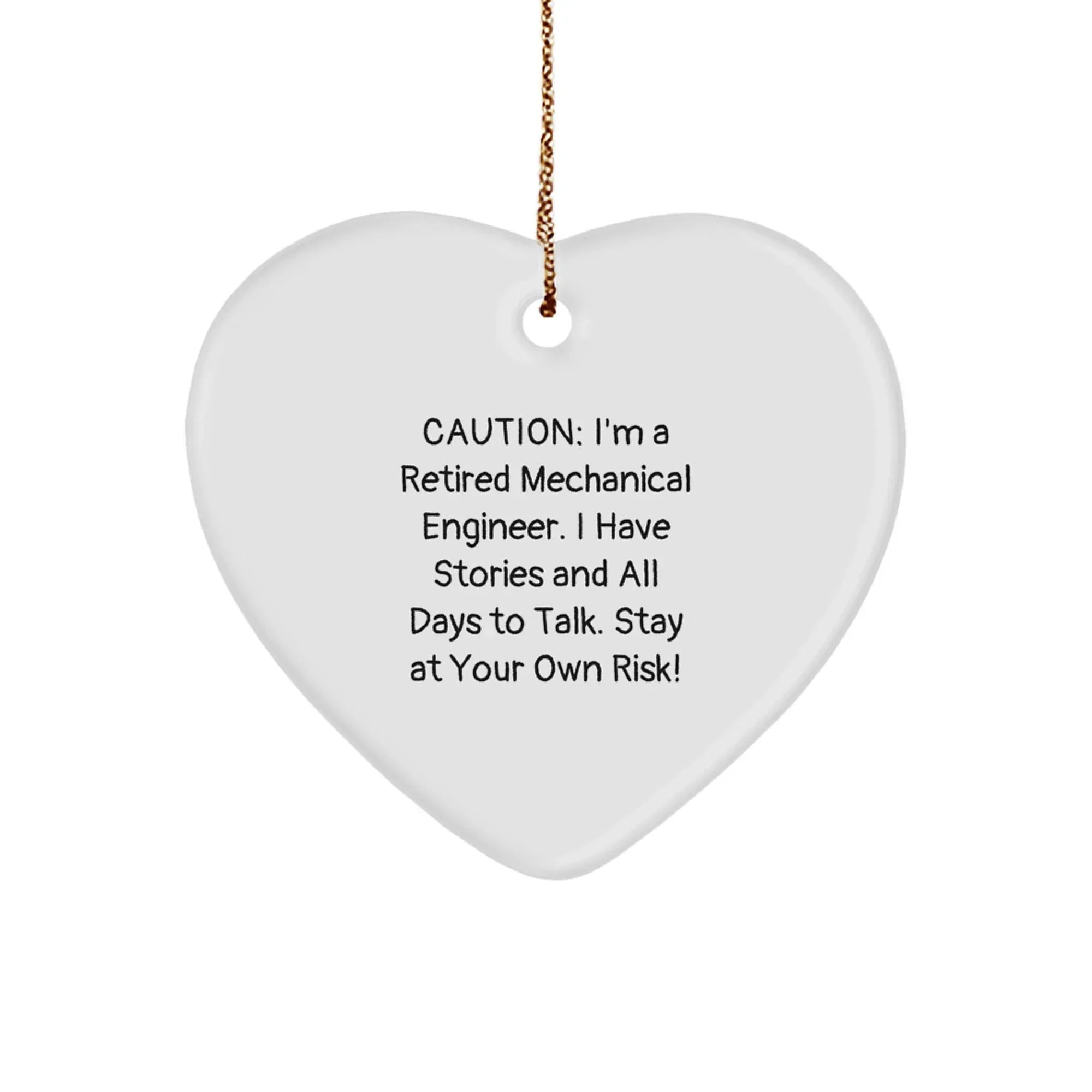 Funny Story Gift from a Retired Mechanical Engineer, Heart Ornament for Christmas Unique Gifts for Men, Mechanical Engineer Heart Ornament with Gold Cord