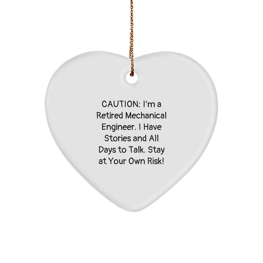 Funny Story Gift from a Retired Mechanical Engineer, Heart Ornament for Christmas Unique Gifts for Men, Mechanical Engineer Heart Ornament with Gold Cord - Image 1