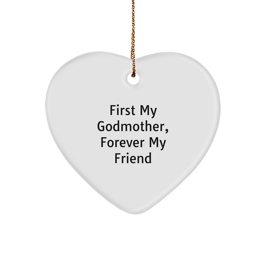 Heartfelt Godmother Gifts from Family for Christmas Unique Ornaments, 'First My Godmother, Forever My Friend' Heart Shaped Decorations - Image 1
