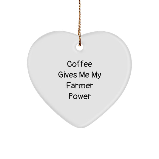 Funny Farmer Gifts from Men to Farmer - Coffee Gives Me Power Heart Ornament for Farmers, Durable MDF Material, Perfect Christmas Unique Gifts - Image 1
