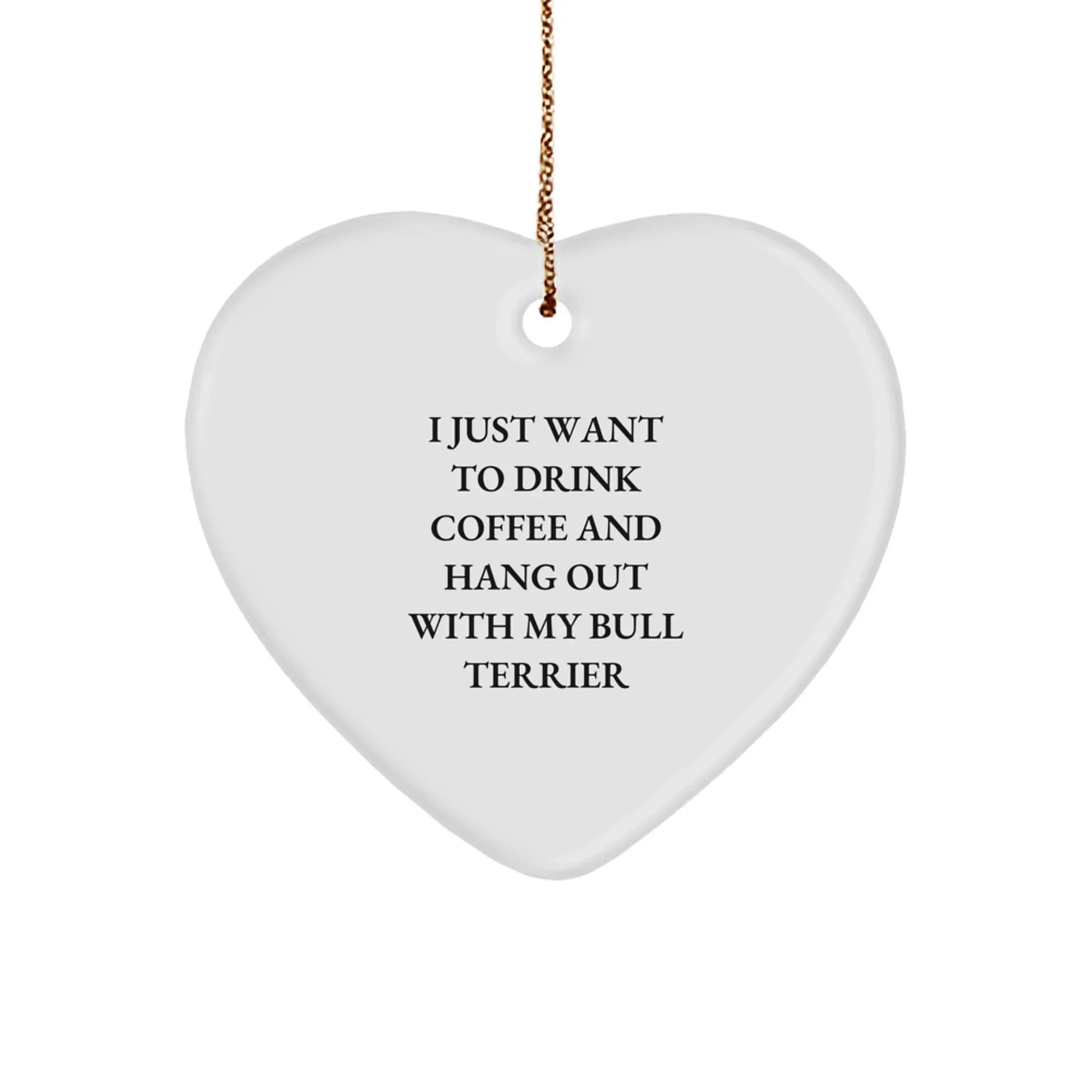 Funny Bull Terrier Dog Gifts for Men, Women, Friends, and Family - Christmas Unique Heart Ornament, 'I Just Want To Drink Coffee And Hang Out With My Bull Terrier' Quote, Gifts from Loved Ones
