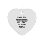 Funny Psychologist Gifts from Men for Women - I May Be A Psychologist, But I Can't Fix Stupid People. Heart Ornament for Christmas Unique Gifts - Image 1