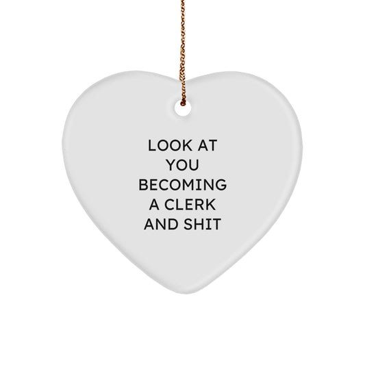 Funny Clerk Heart Ornament Gifts from Friends to Clerk, Heart Ornament Christmas Unique Gifts - Image 1