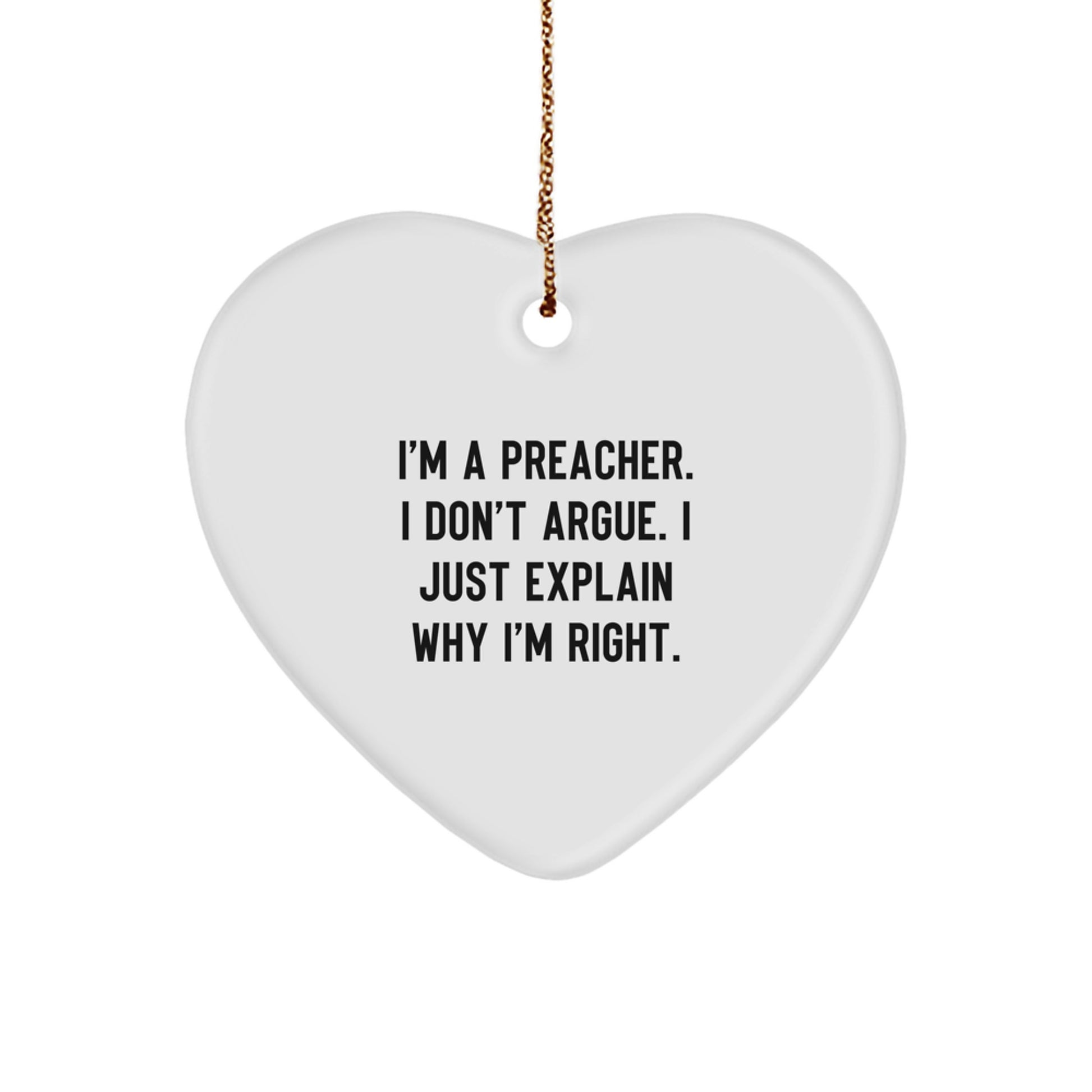 Funny Preacher Heart Ornament Gifts for Preacher from Friends, Family, or Coworkers - Unique Heart Shaped Ornaments for Christmas - Image 1