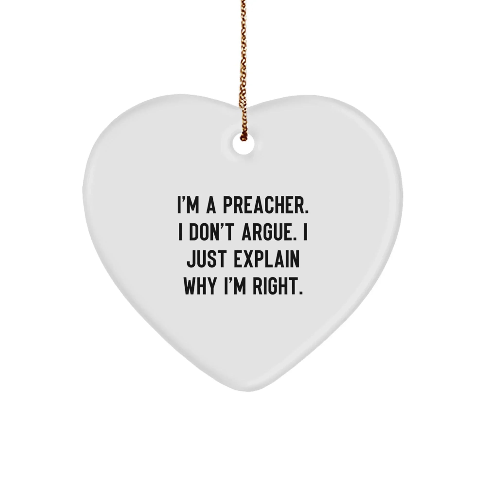 Funny Preacher Heart Ornament Gifts for Preacher from Friends, Family, or Coworkers - Unique Heart Shaped Ornaments for Christmas