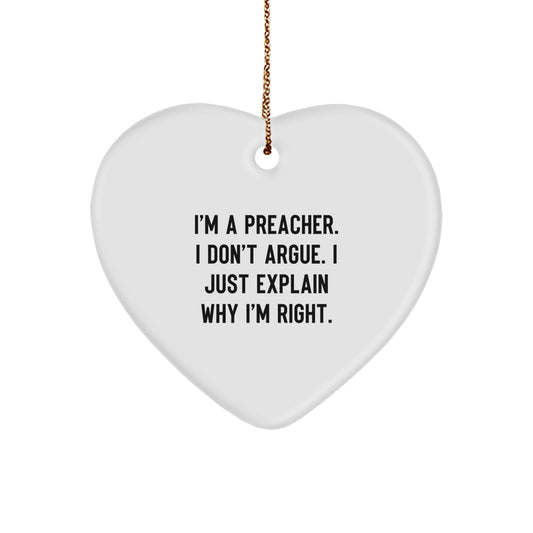 Funny Preacher Heart Ornament Gifts for Preacher from Friends, Family, or Coworkers - Unique Heart Shaped Ornaments for Christmas - Image 1