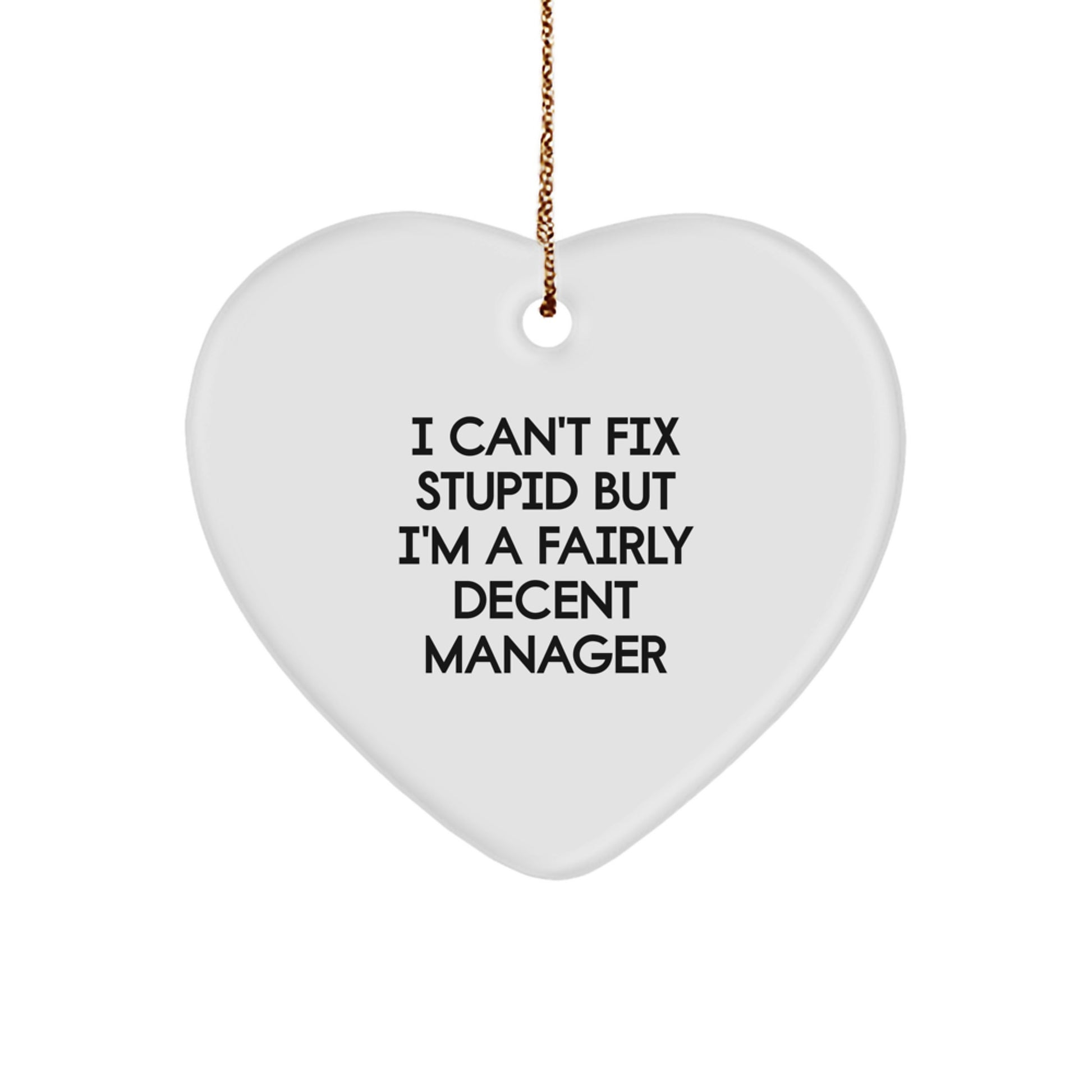 Funny Christmas Unique Gifts for Manager, 'I Can't Fix Stupid But I'm A Fairly Decent Manager' Heart Ornament from Friends - Image 1