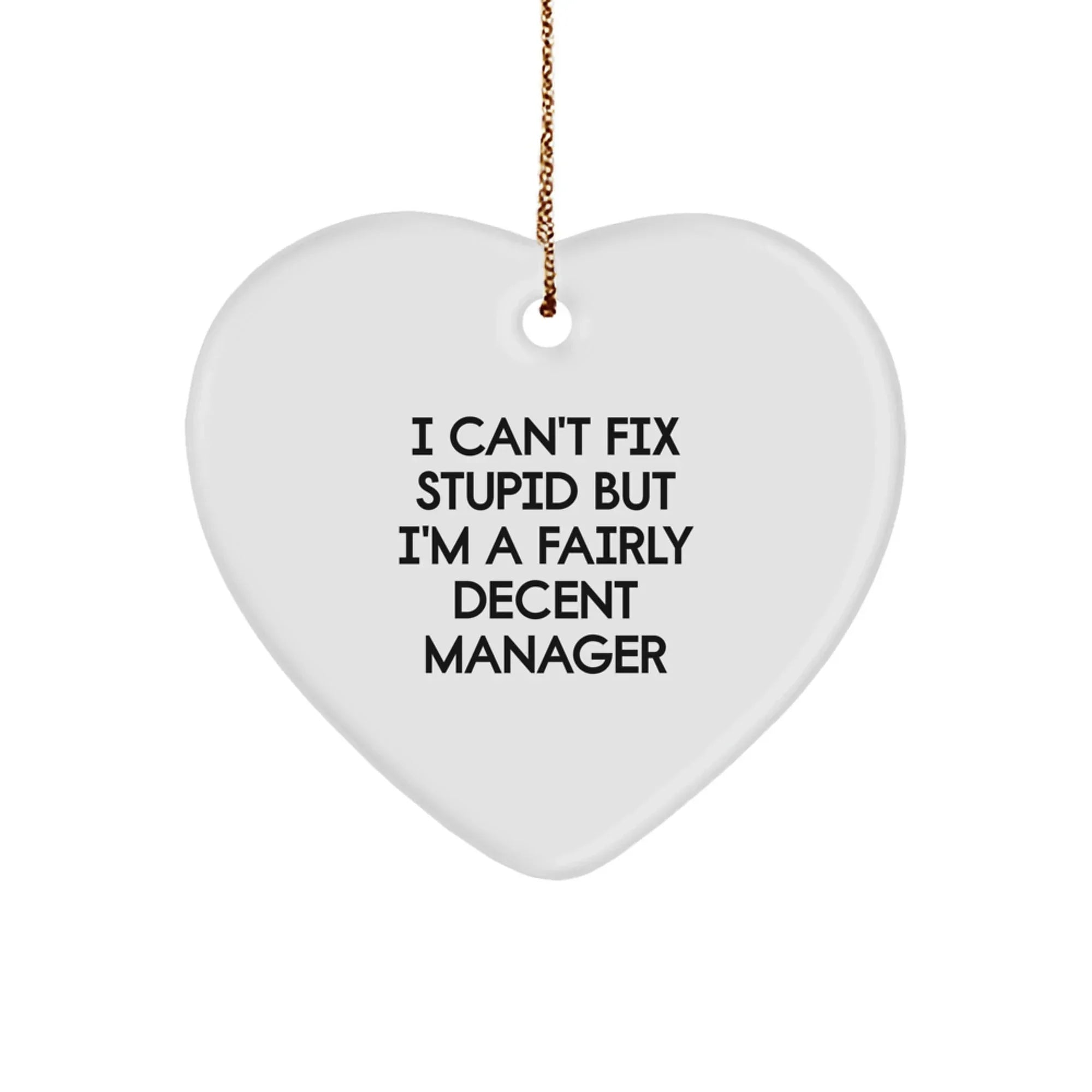 Funny Christmas Unique Gifts for Manager, 'I Can't Fix Stupid But I'm A Fairly Decent Manager' Heart Ornament from Friends
