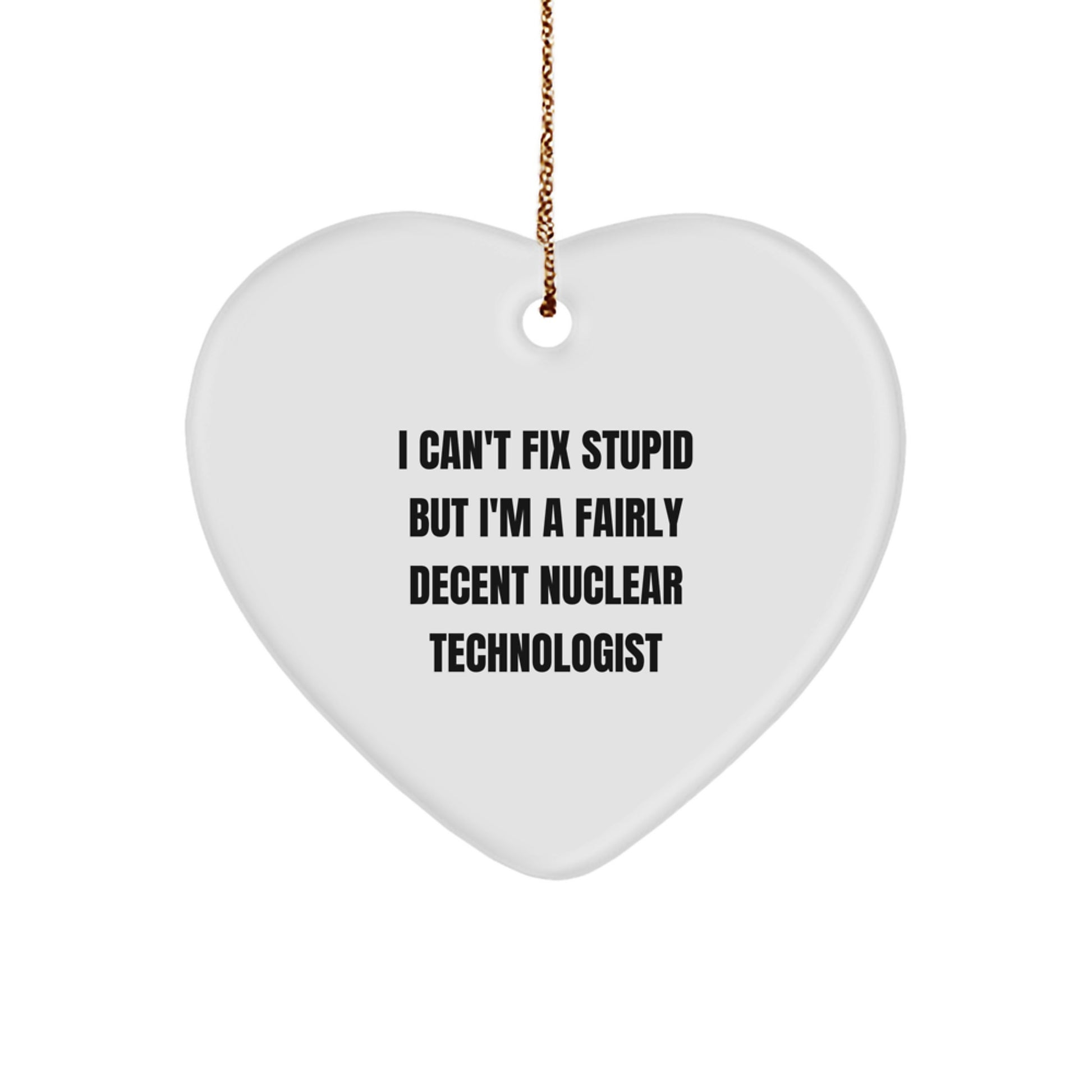 Gifts from Family and Friends for a Nuclear Technologist, Funny Heart Ornament, 'I Can't Fix Stupid But I'm A Fairly Decent Nuclear Technologist', Christmas Unique Gifts - Image 1
