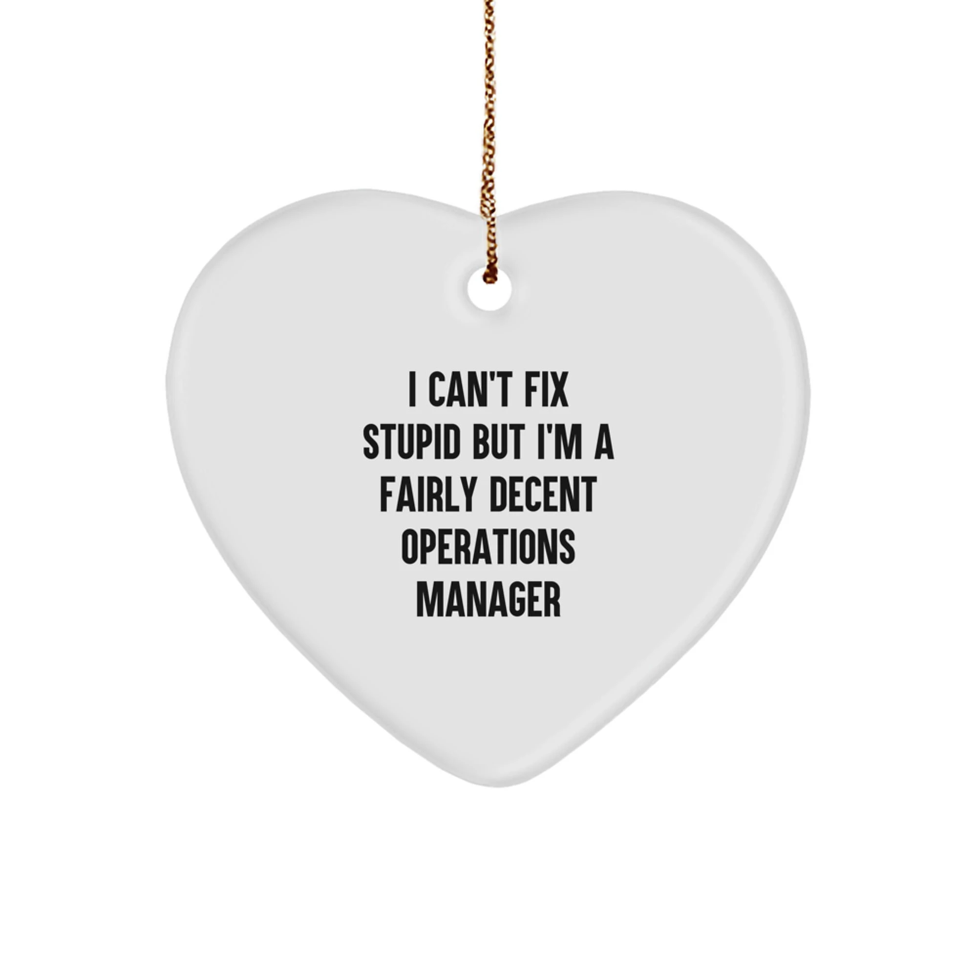 Funny Operations Manager Gifts for Him, Heart Ornament with I Can't Fix Stupid But I'm A Fairly Decent Quote, Christmas Unique Gifts from Friends Coworkers Family