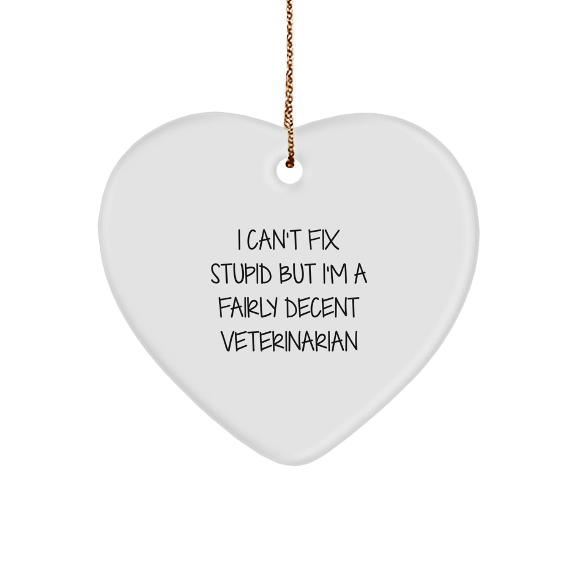 Funny Veterinarian Heart Ornament Gifts from Friends for Christmas, Unique Funny Veterinarian Heart-Shaped Ornament - I Can't Fix Stupid But I'm A Fairly Decent Veterinarian - Image 1