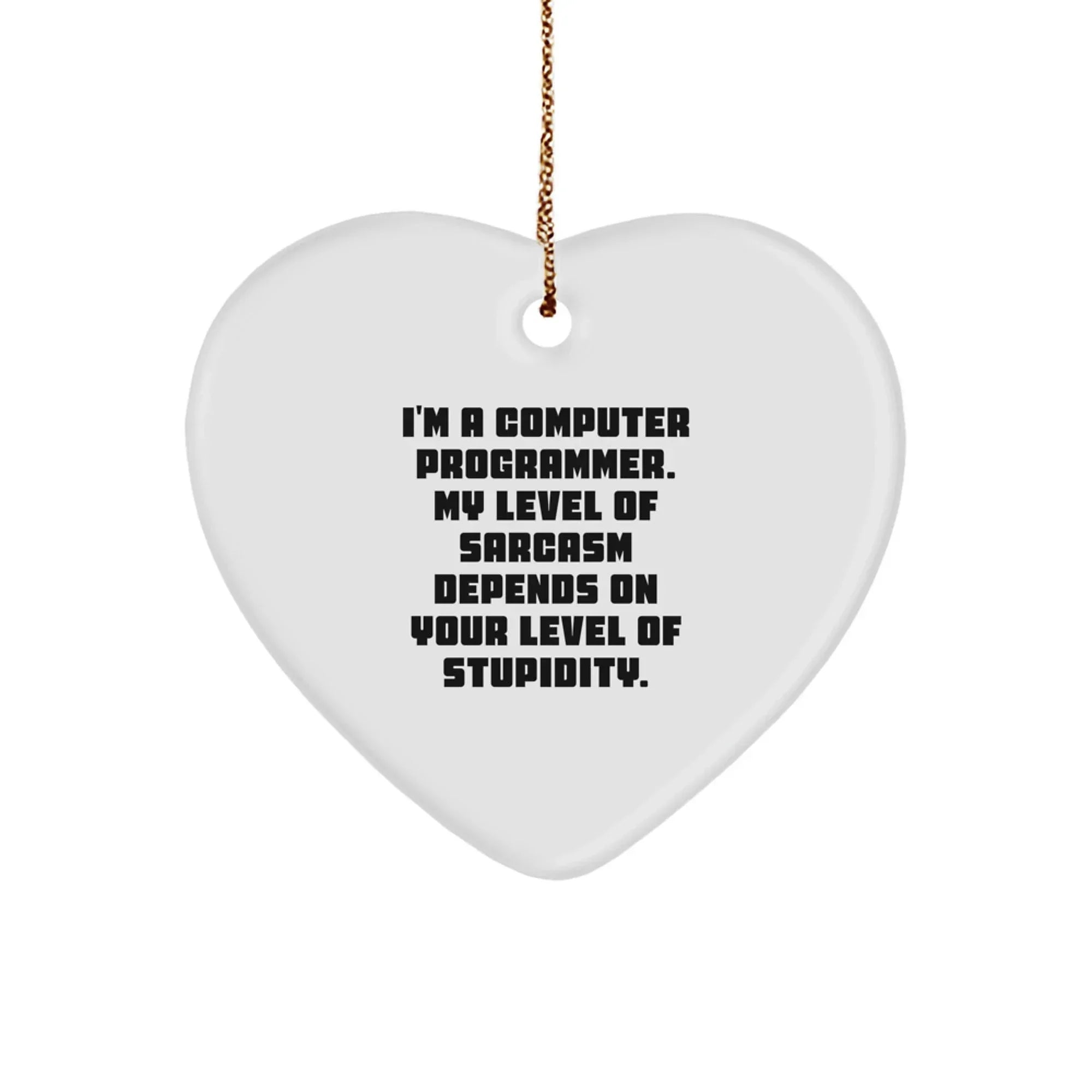 Funny Computer Programmer Gifts, Heart Ornament I'm A Computer Programmer My Level Of Sarcasm Depends On Your Level Of Stupidity, Gifts from Friends to Computer Programmer, Christmas Unique Gifts