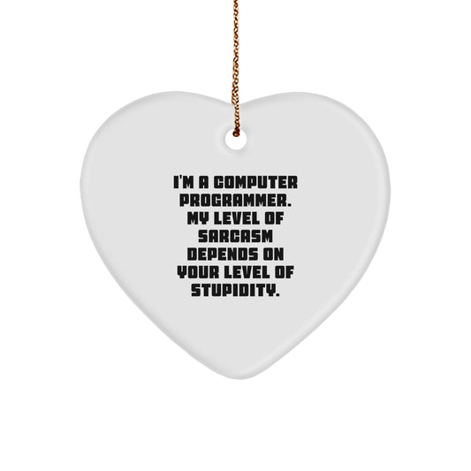 Funny Computer Programmer Gifts, Heart Ornament I'm A Computer Programmer My Level Of Sarcasm Depends On Your Level Of Stupidity, Gifts from Friends to Computer Programmer, Christmas Unique Gifts - Image 1