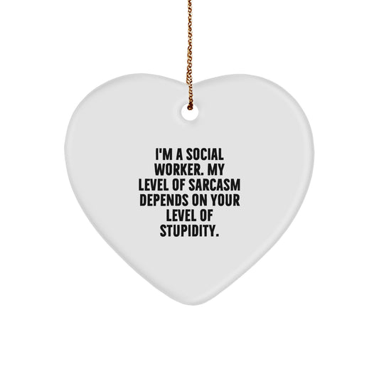 Funny Social Worker Heart Ornament Gifts from Friends, Funny Christmas Unique Gifts for Social Worker, Heart Shaped Ornament - Image 1