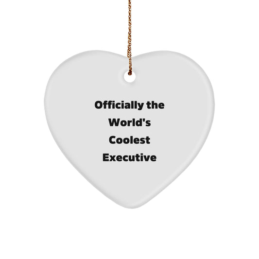 Funny Executive Heart Ornament Gifts from Friends to Executive Men, Perfect Heart Shaped Decorations for Christmas Unique Gifts, 'Officially The World's Coolest Executive' - Image 1