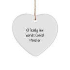 Funny Minister Gifts from Family for Christmas Unique Heart Ornament - Officially 'The World's Coolest Minister' Quote Decorative Figurine