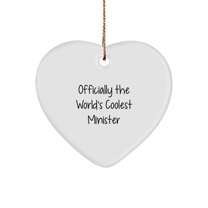 Funny Minister Gifts from Family for Christmas Unique Heart Ornament - Officially 'The World's Coolest Minister' Quote Decorative Figurine - Image 1