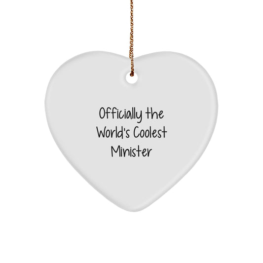 Funny Minister Gifts from Family for Christmas Unique Heart Ornament - Officially 'The World's Coolest Minister' Quote Decorative Figurine - Image 1