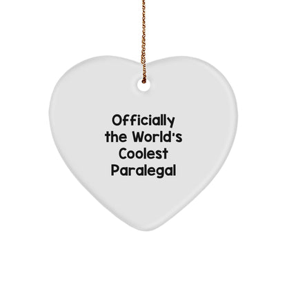 Funny Paralegal Christmas Unique Gifts from Friends - Officially The World's Coolest Paralegal Heart Ornament for Paralegal - Image 1