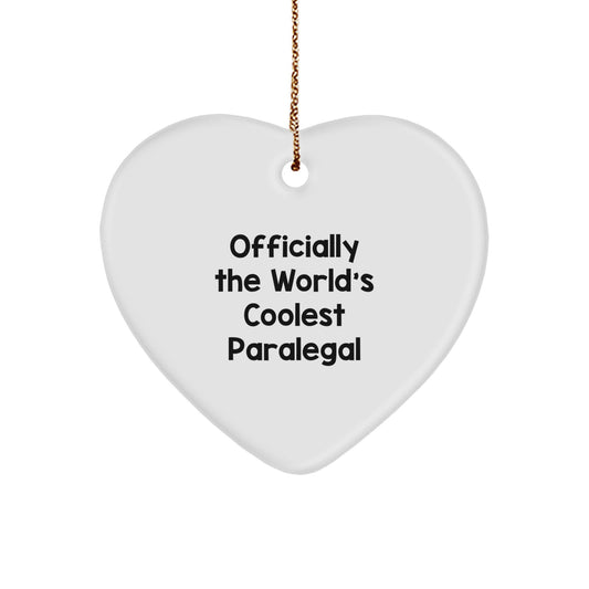 Funny Paralegal Christmas Unique Gifts from Friends - Officially The World's Coolest Paralegal Heart Ornament for Paralegal - Image 1