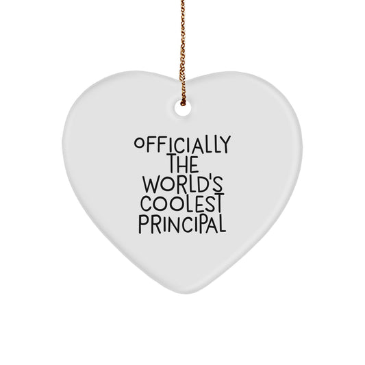 Gifts from Friends, Family to Principal with 'Officially The World's Coolest Principal' Funny Heart Ornament, Perfect for Christmas Unique Gifts - Image 1