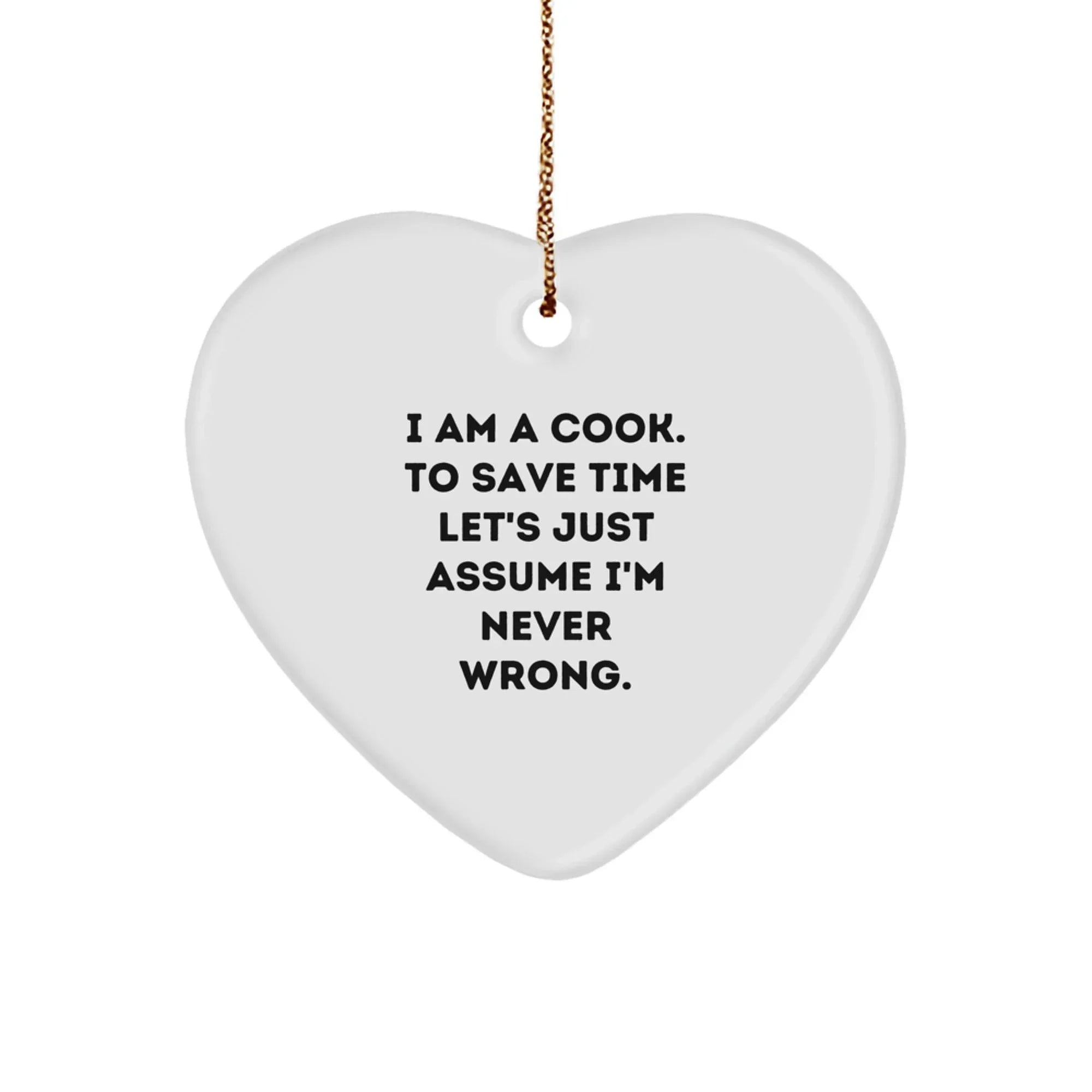 Funny Cook Heart Ornament Gifts from Friends for Cook Men - Heart Shaped White Christmas Unique Decorations