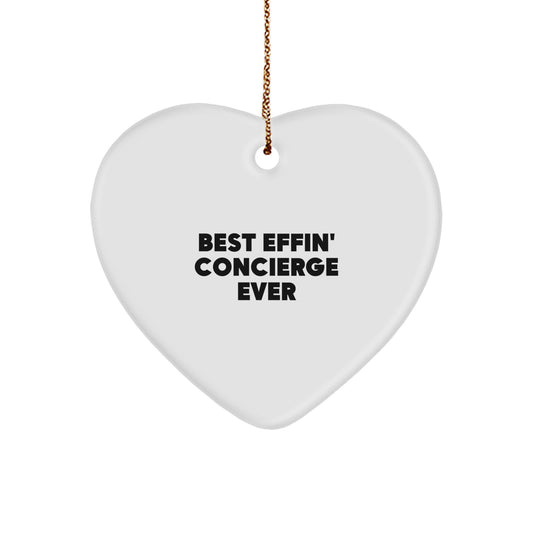 Funny Quotes Concierge Gifts for Friends, Best Effin' Concierge Ever Heart Ornament, Christmas Unique Gifts from Men to Family - Image 1