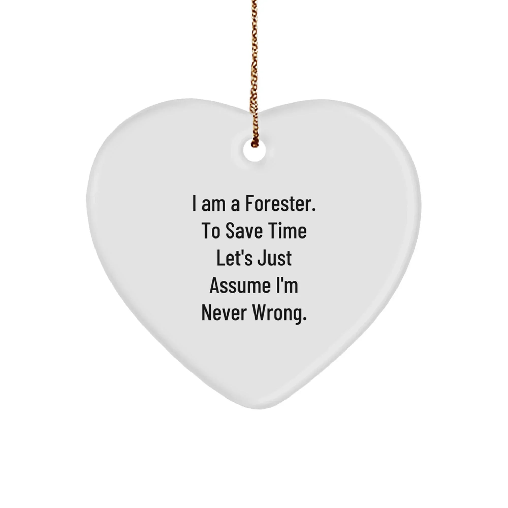 Funny Forester Gifts for Him - Heart Ornament with 'I'm Never Wrong' Quote - Christmas Unique Gifts from Friends Family to Coworkers