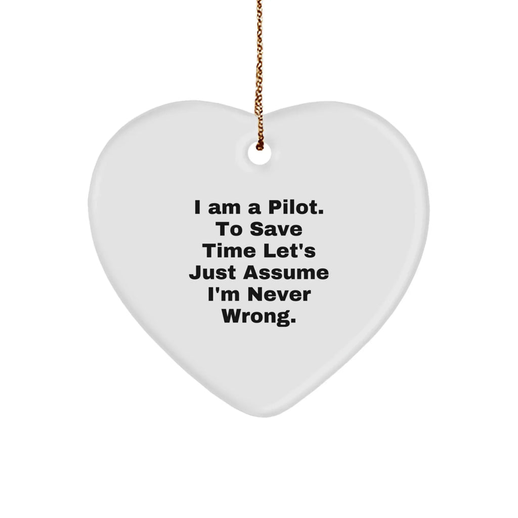 Funny Pilot Heart Ornament Gifts for Him from Friends and Family, Unique Christmas Decorations with Humorous Quote 'I'm Never Wrong' - Perfect Pilot Present