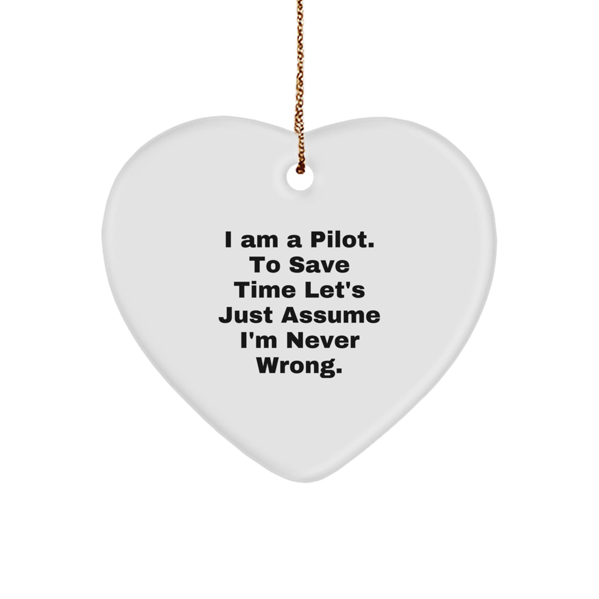 Funny Pilot Heart Ornament Gifts for Him from Friends and Family, Unique Christmas Decorations with Humorous Quote 'I'm Never Wrong' - Perfect Pilot Present - Image 1