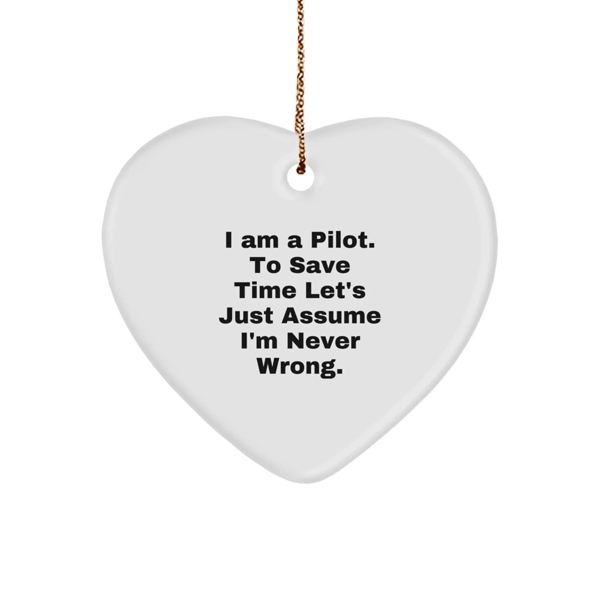 Funny Pilot Heart Ornament Gifts for Him from Friends and Family, Unique Christmas Decorations with Humorous Quote 'I'm Never Wrong' - Perfect Pilot Present